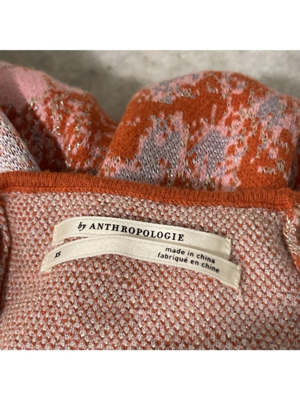 Anthropologie Beatrix Sweater Womens XS Pink Orange Pullover Mock Neck Lurex 138 - Picture 7 of 13